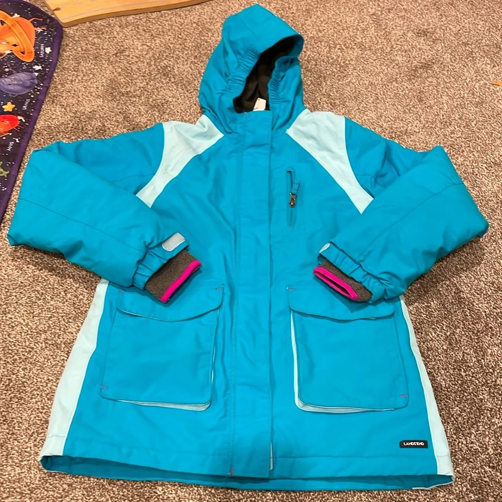 EUC LAND’S END girls squall jacket size 14 coat blue - Picture 1 of 7